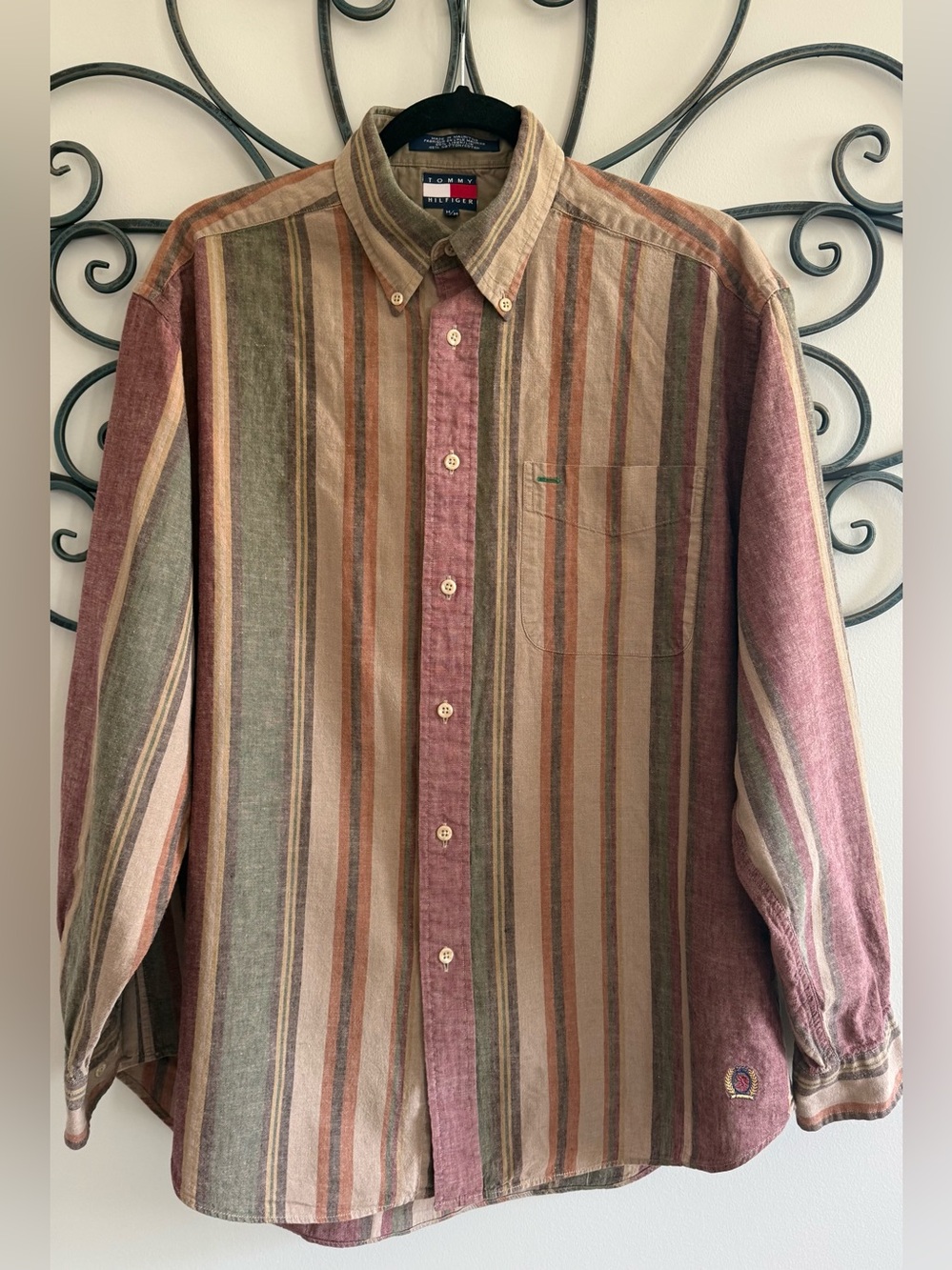 VINTAGE Tommy Hilfiger Button-Down Shirt M Multicolor Striped 90s Mens